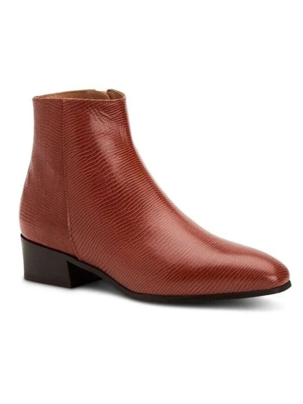 NEW Aquatalia Shiny Fuoco Lizard Embossed Leather Bootie Brown Size US 9 $500 [j